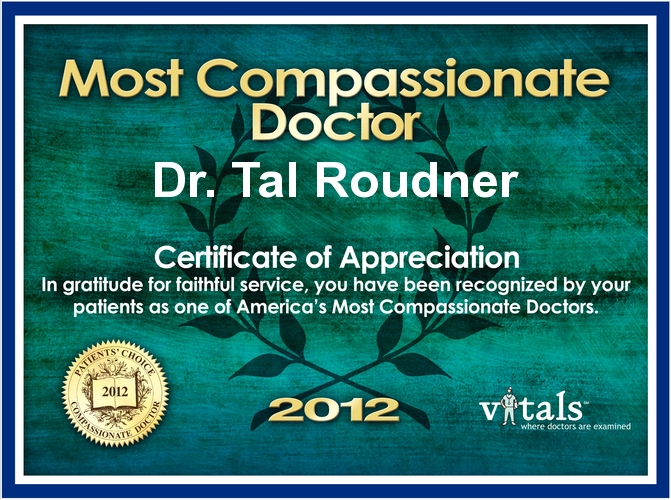Most Compassionate Doctor Award for 2012 presented to Dr. Tal Roudner